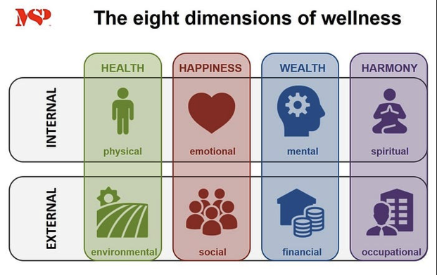 Las ocho dimensiones del bienestar se dividen en internas y externas
